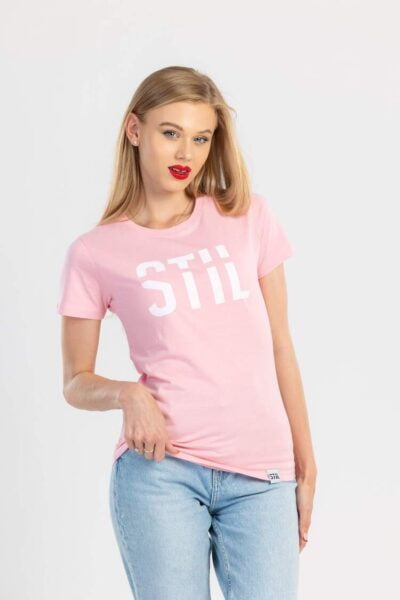 Roza kratka majica z napisom stil