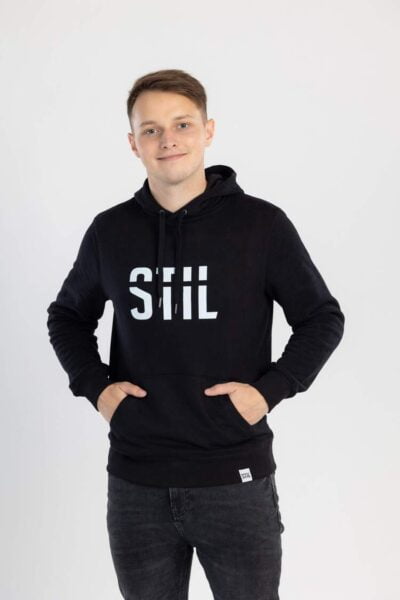 Crn moski pulover z kapuco ansambel stil