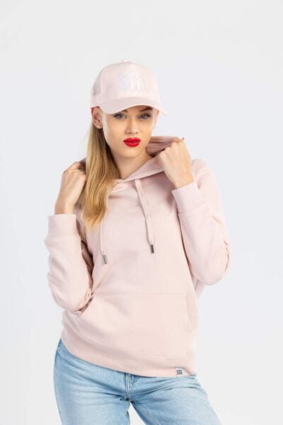 Roza zenski pulover z kapuco