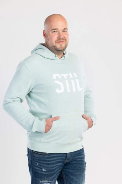 Zelen moski pulover s kapuco